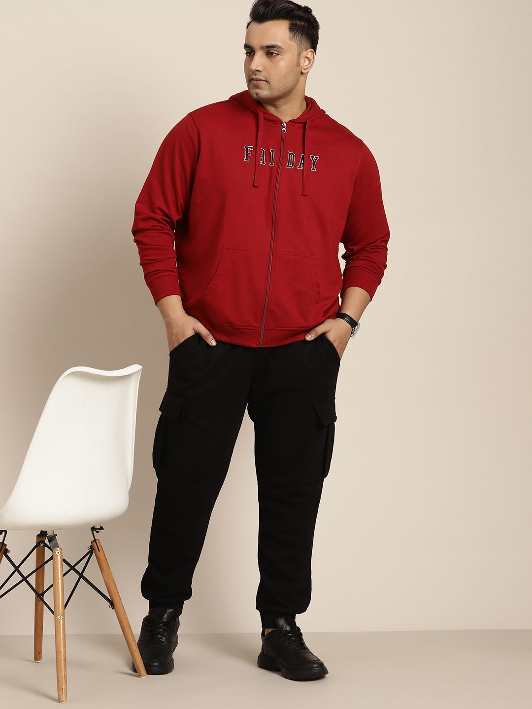  Sztori Men Plus Size Typography Printed Hooded Sweatshirt