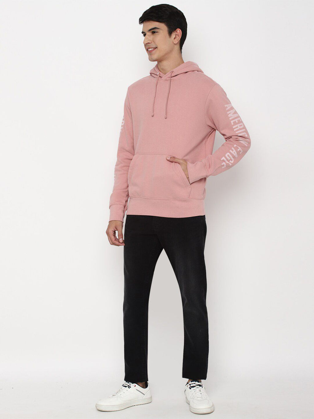  AMERICAN EAGLE OUTFITTERS Men Peach Solid Hooded Sweatshirt