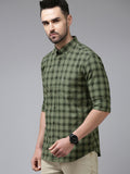 U.S. Polo Assn. U S Polo Assn Men Olive Green Tailored Fit Tartan Checked Pure Cotton Casual Shirt