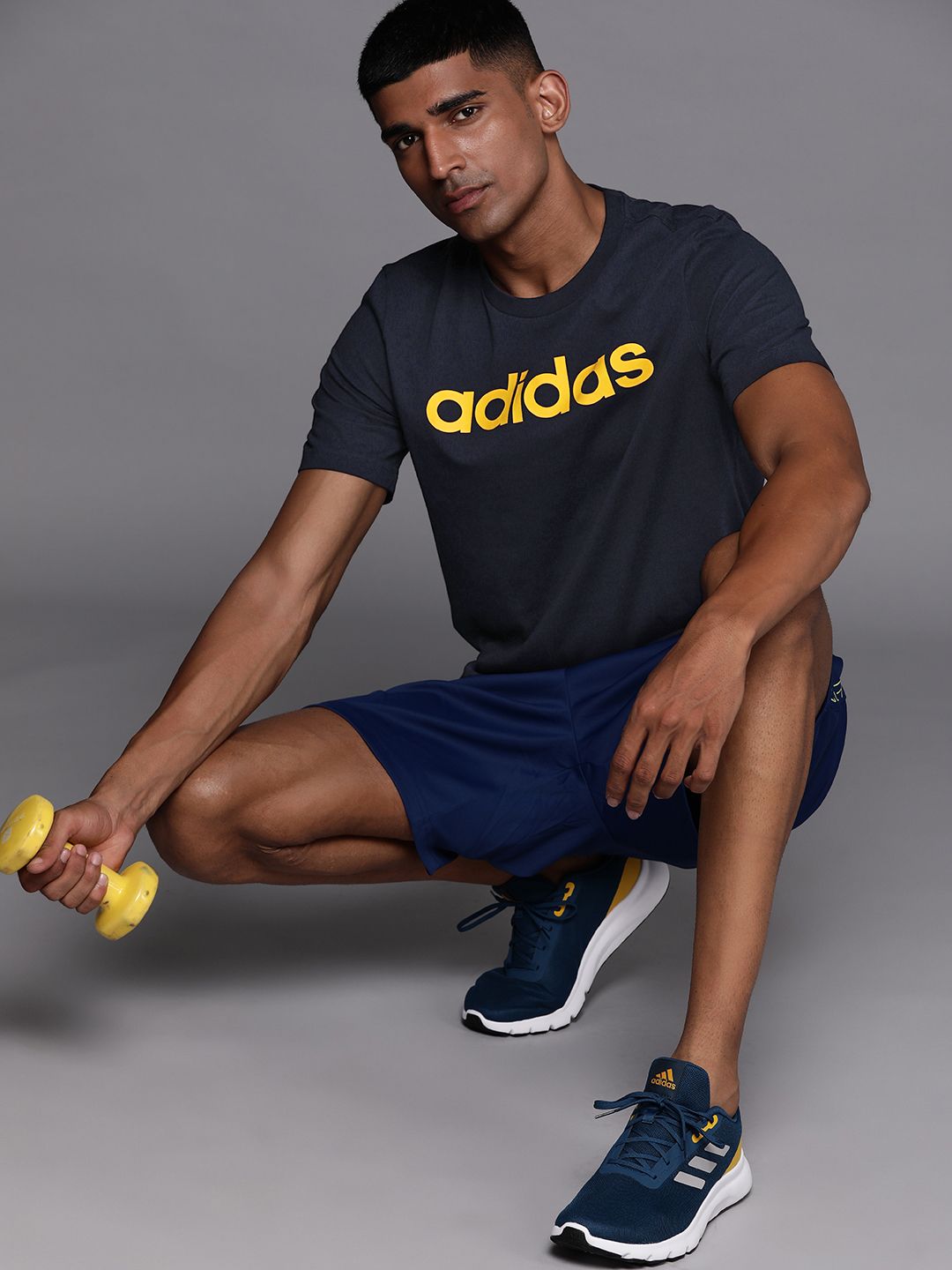  ADIDAS Men Essential Linear Single Jersey Brand Logo Print T-shirt