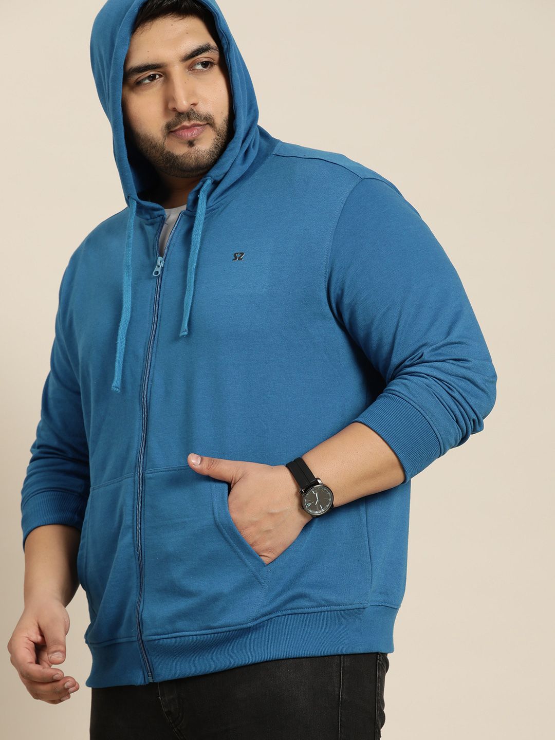  Sztori Men Plus Size Blue Hooded Sweatshirt