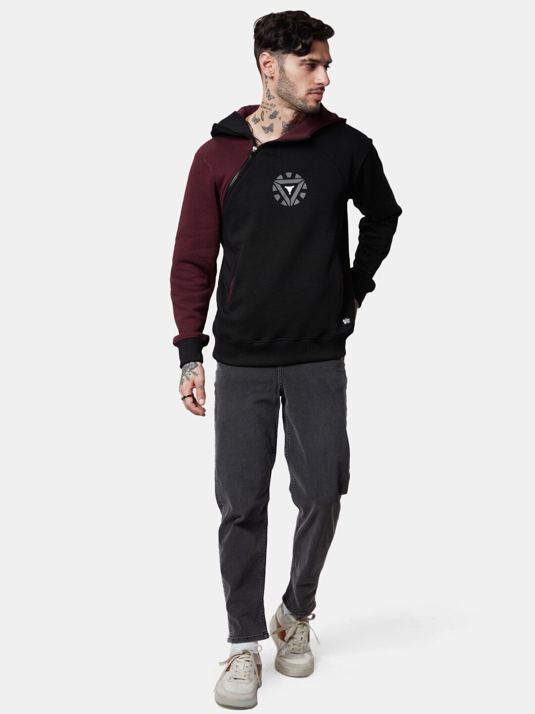  The Souled Store Men Hooded Colourblocked Cotton Sweatshirt