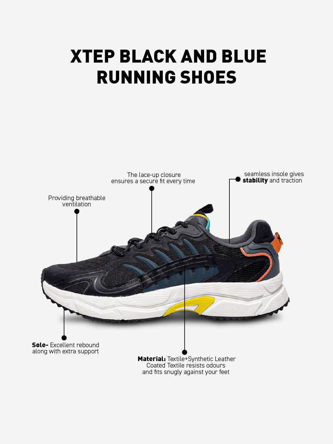  Xtep Men Super Grip EVA Textile Anti- Slip Non-Marking Running Shoes