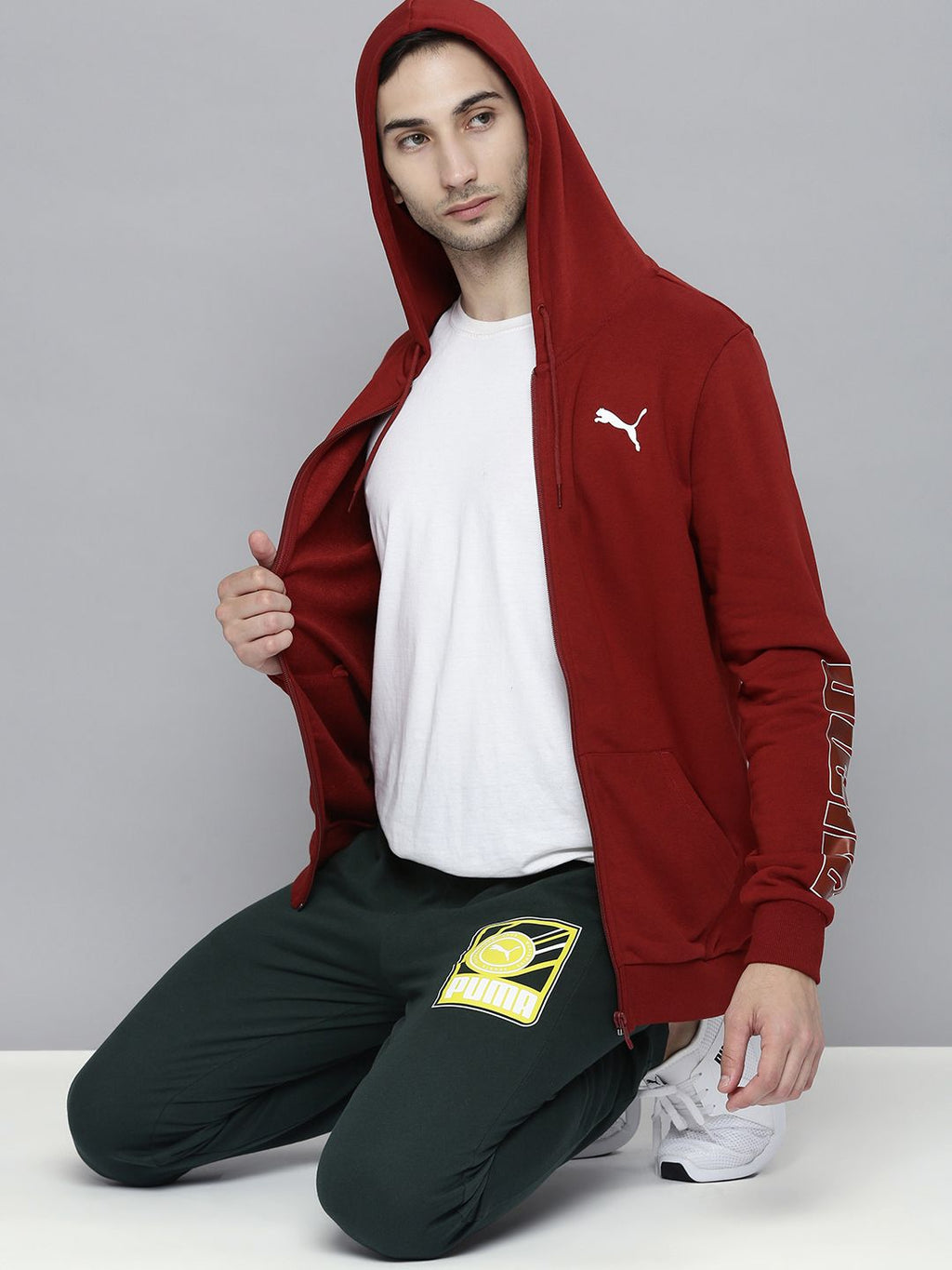  Puma Men Red Hooded Slim Fit Sweatshirt