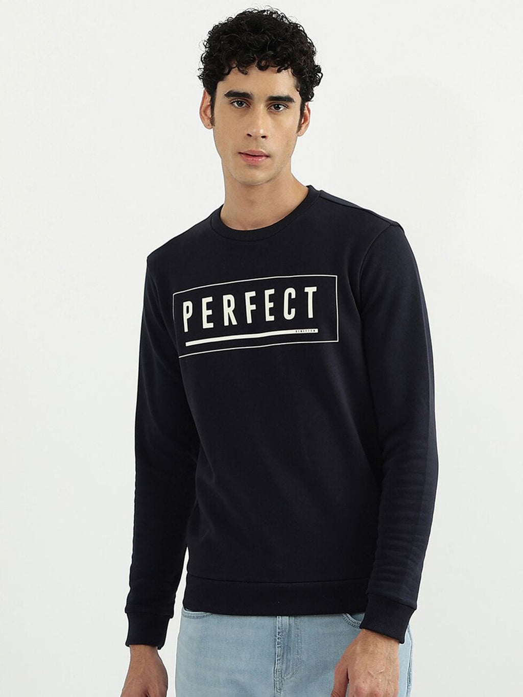  United Colors Of Benetton Men Navy Blue Printed Sweatshirt