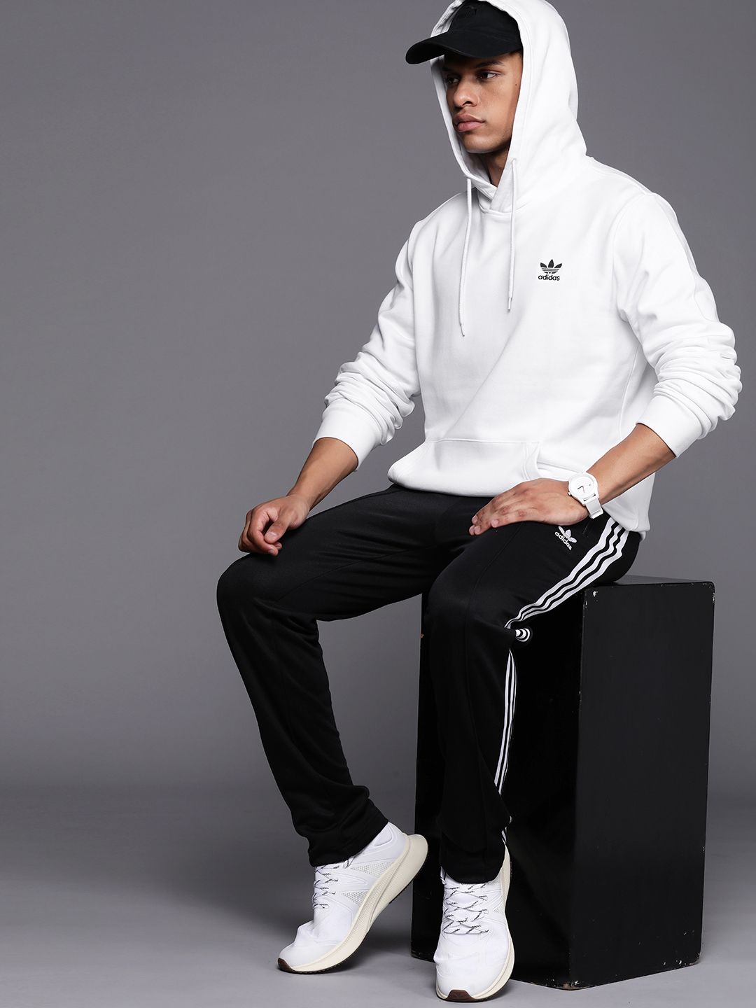  ADIDAS Originals Sustainable Pure Cotton Trefoil Essentials Hooded Sweatshirt