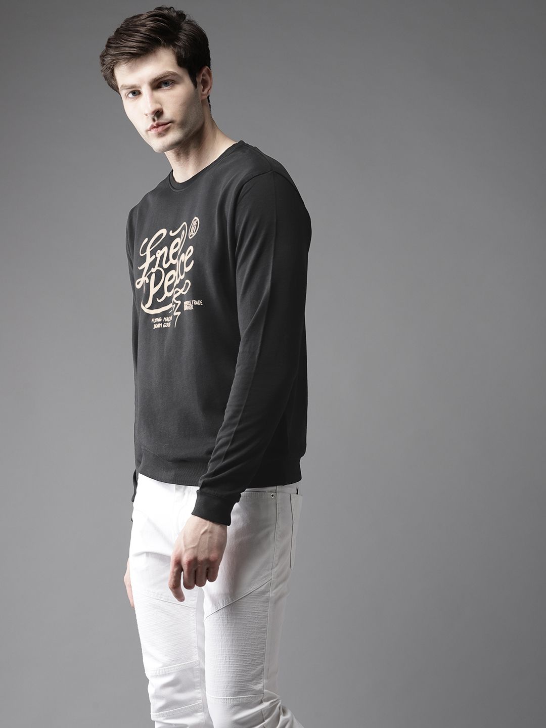  Flying Machine Men Black Printed Sweatshirt