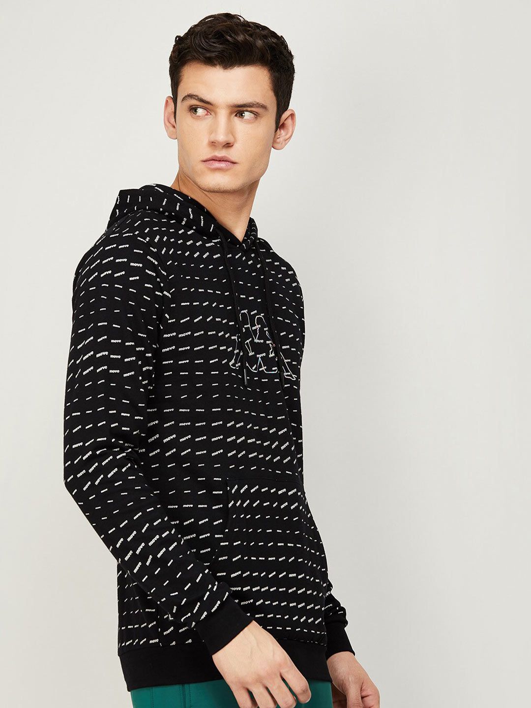  Kappa Men Black Printed Hooded Cotton Sweatshirt