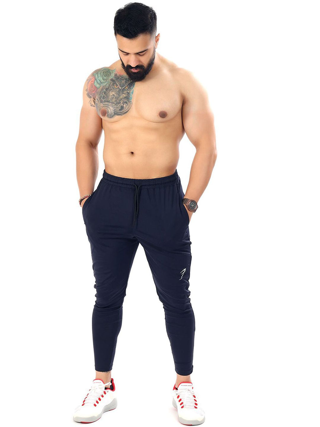  FUAARK Men Navy Blue Solid Anti-Odour Drawstring Track Pants