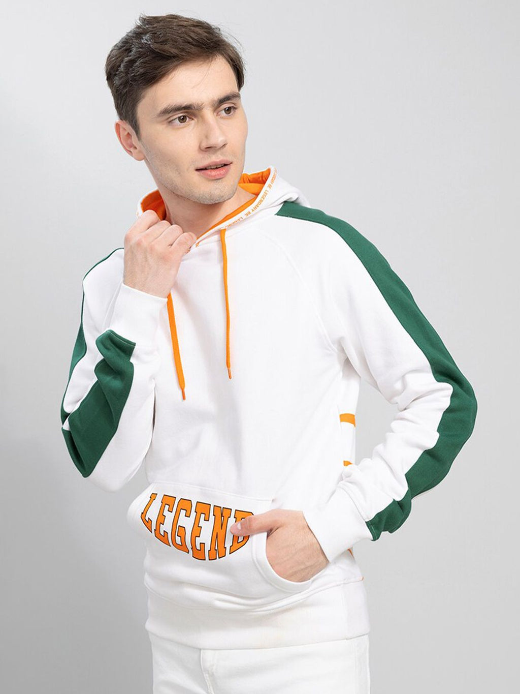  Snitch White And Green Typography Printed Hooded Cotton Sweatshirt