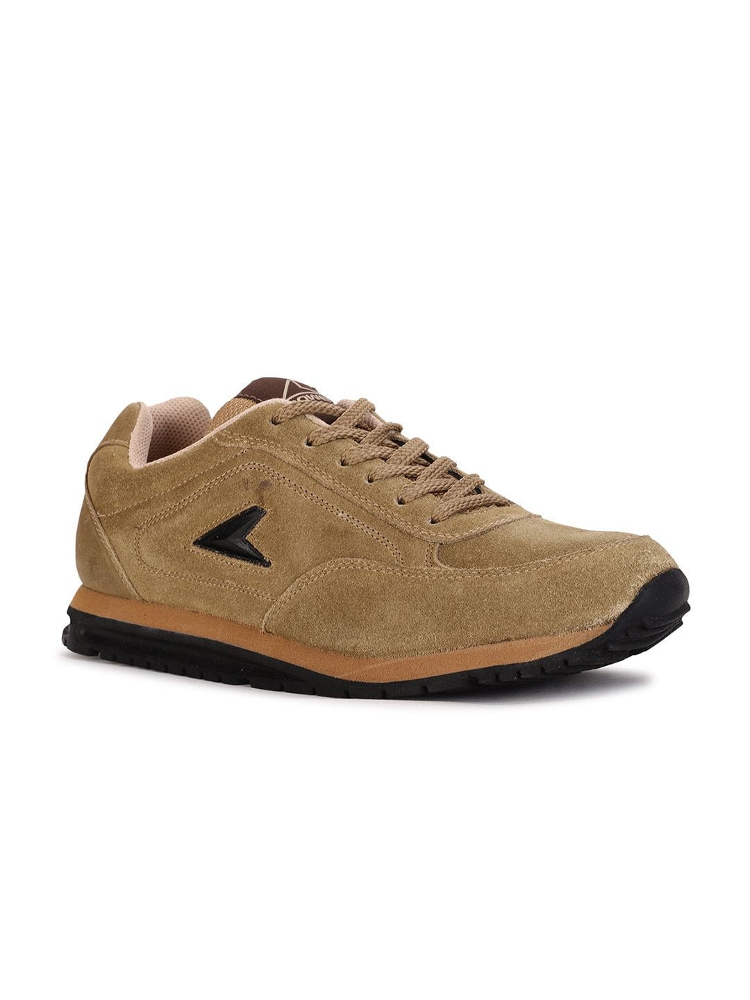  Power Men Beige Leather Running Non-Marking Shoes
