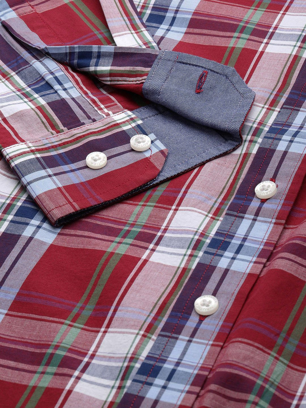  Nautica Men Pure Cotton Classic Tartan Checks Opaque Casual Shirt