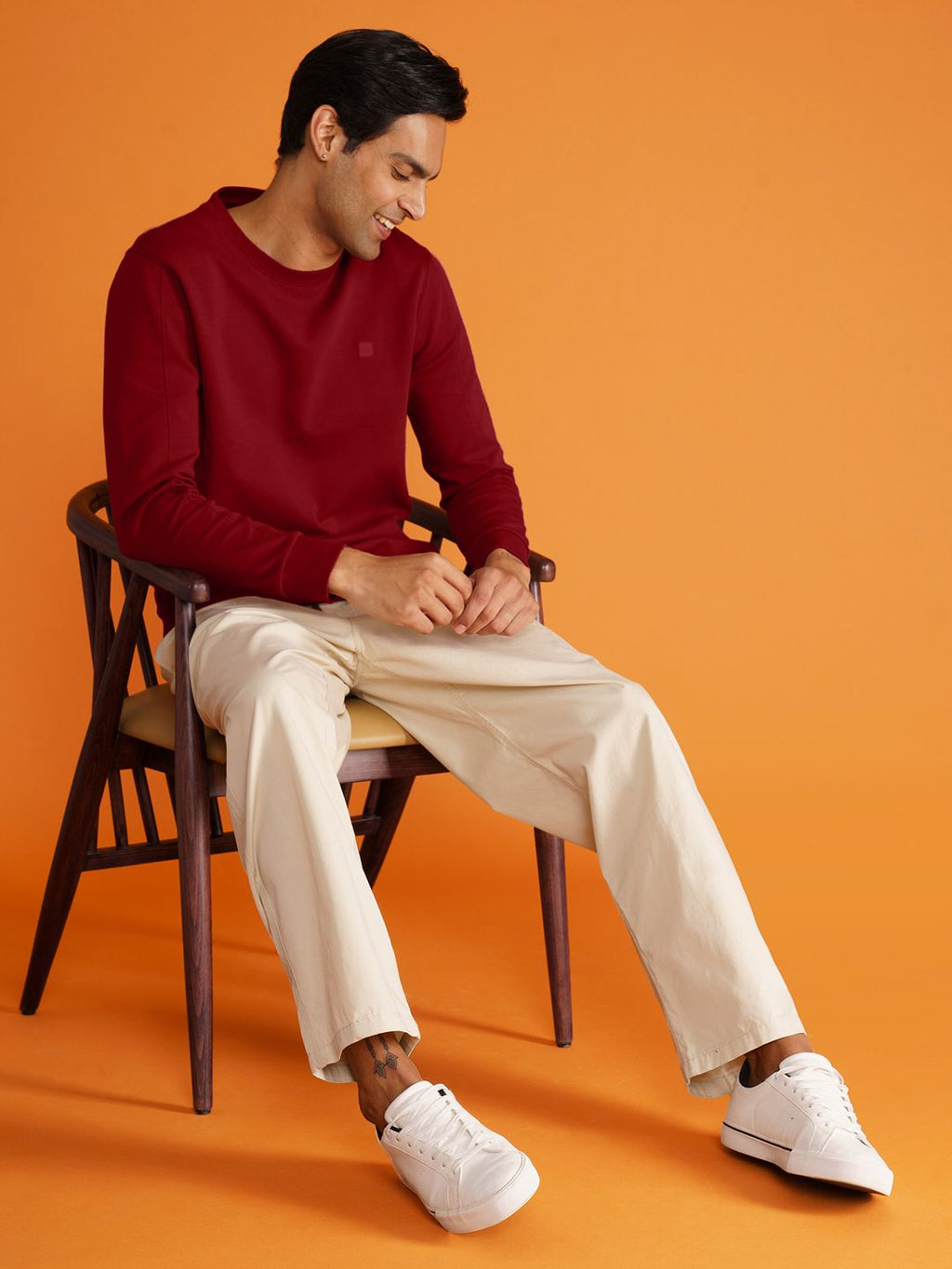  DAMENSCH Men Solid Maroon Premium Cotton Regular Fit Sweatshirt