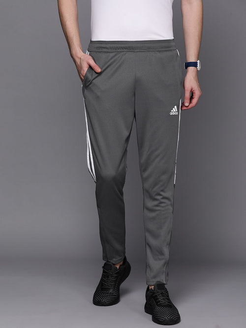  ADIDAS Men Grey Three-Striped Slim Tapered Track Pants