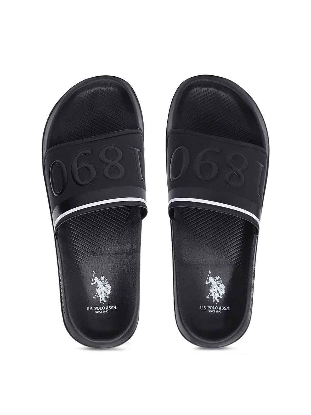  U.S. Polo Assn. Men Black Self Design Sliders