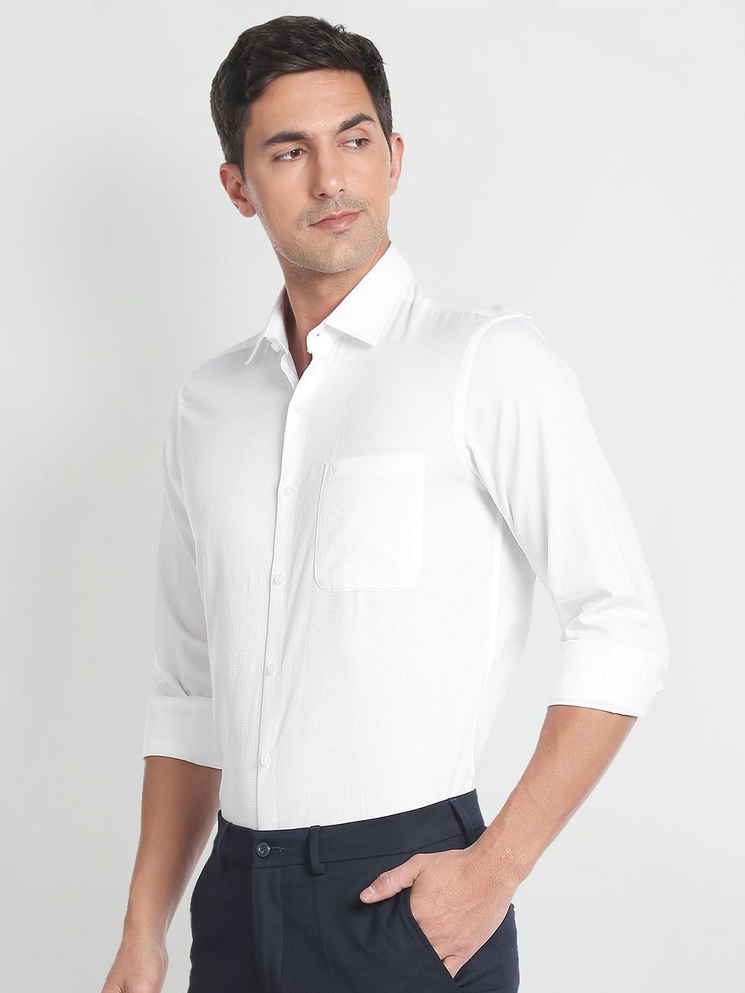  Arrow Textured Spread Collar Pure Cotton Formal Shirt