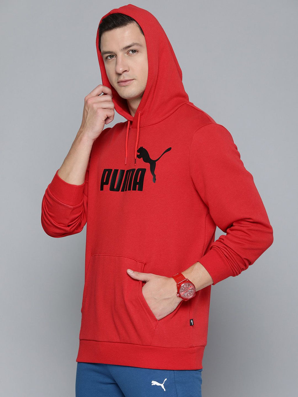  Puma Men Red Printed Hooded Essential Sweatshirt