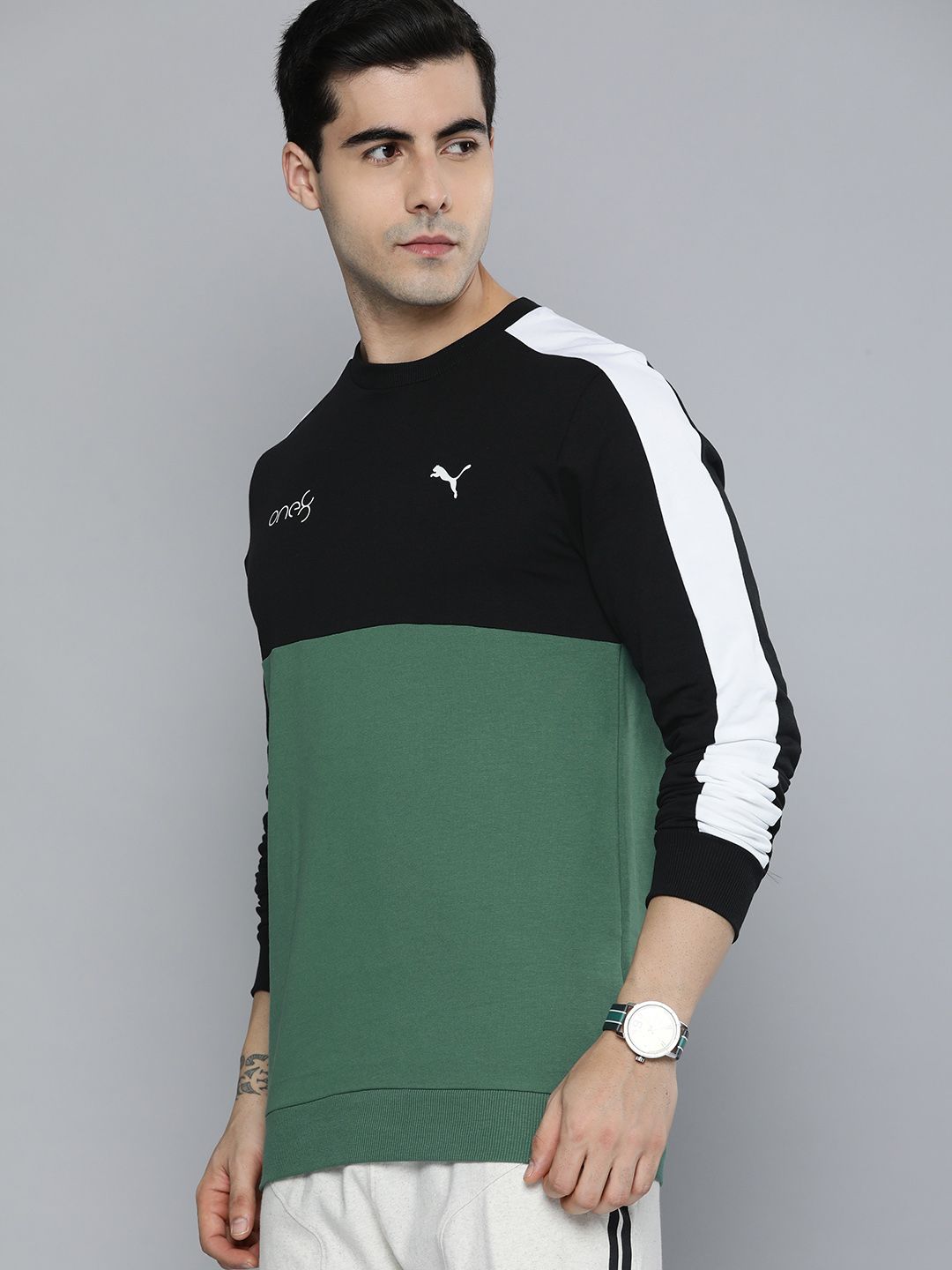  One8 X PUMA Men Colourblocked Slim Fit Sweatshirt With Brand Logo Detail