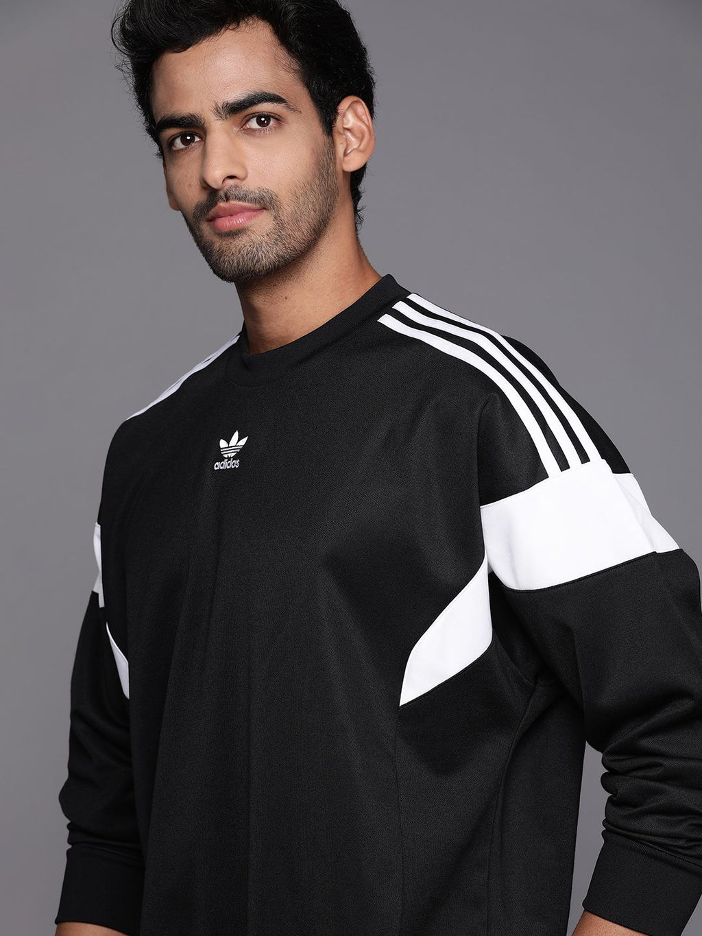  ADIDAS Originals Men Black & White Adicolor Classics Cut Line Challenger Crew Sweatshirt