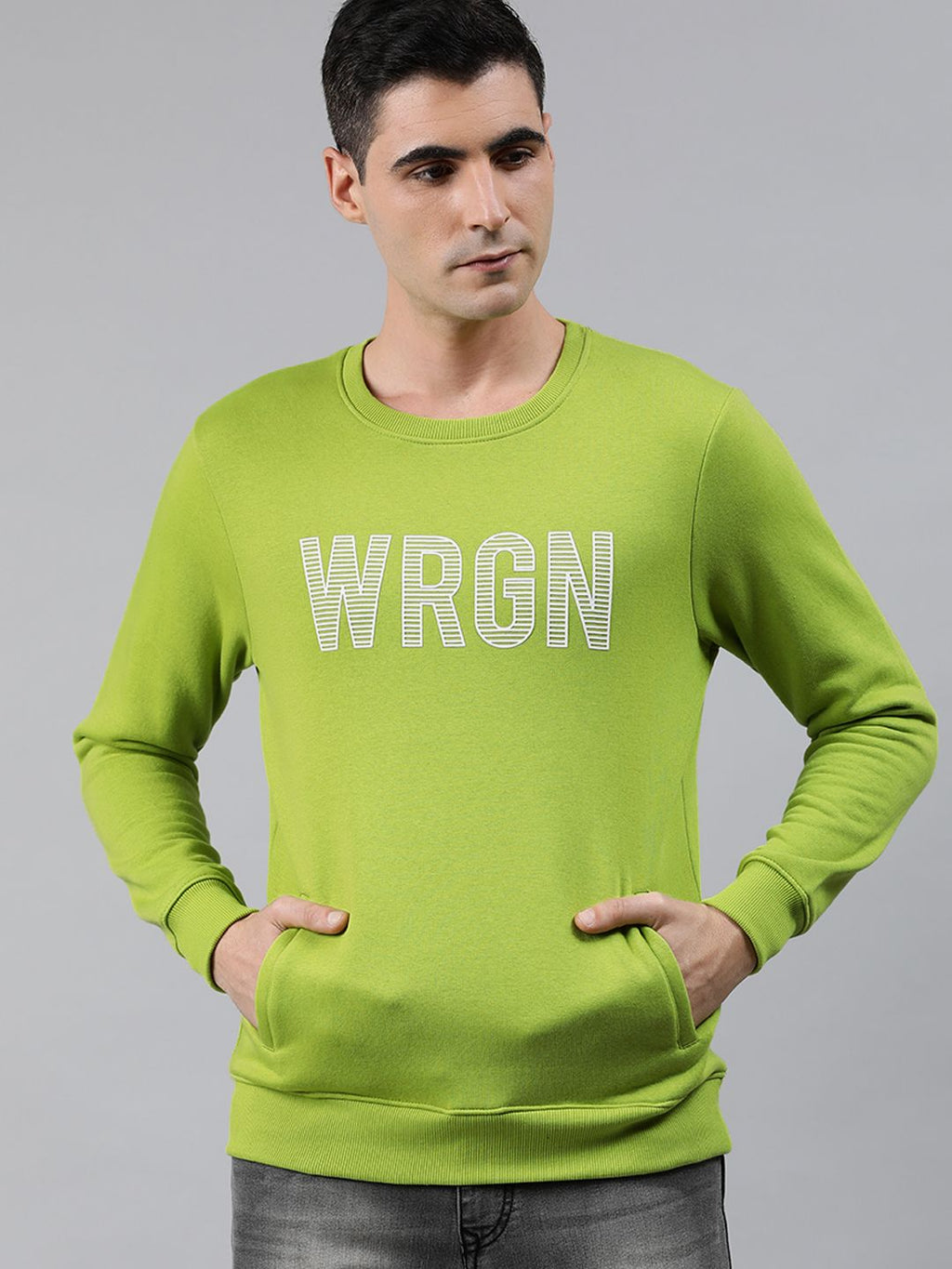 WROGN Men Green Printed Slim Fit Pullover Sweatshirt