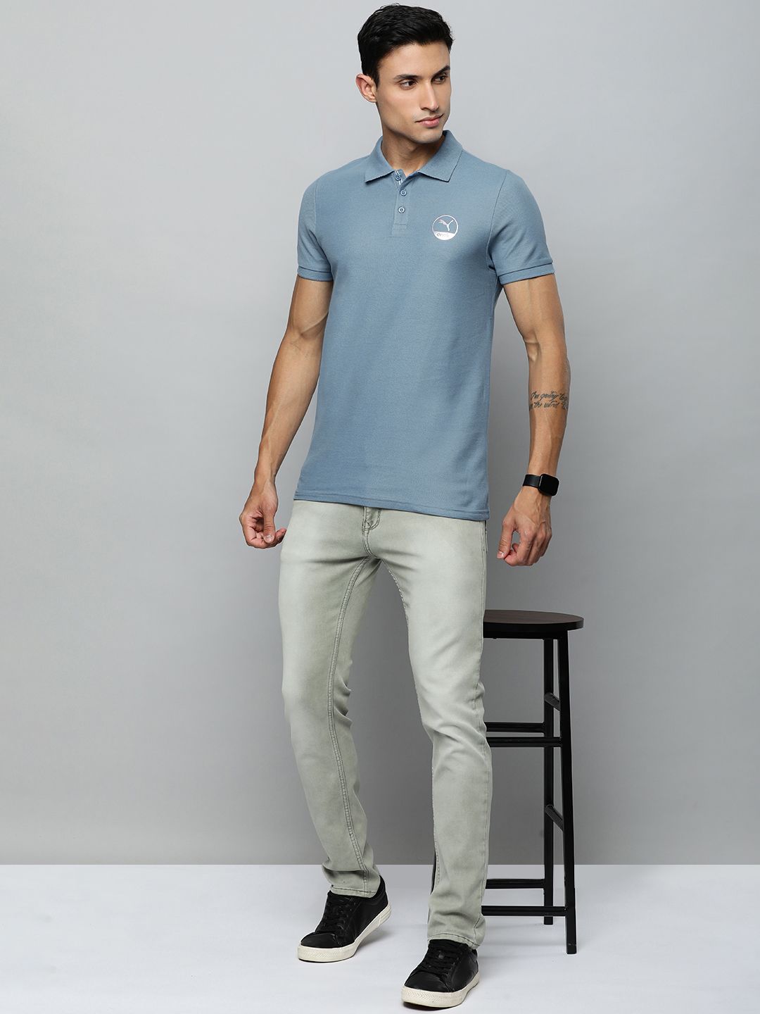  One8 X PUMA Men Slim Fit Cotton Polo Collar Solid Sports T-shirt With Brand Logo Detail