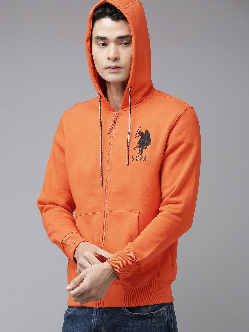 U.S. Polo Assn. U S Polo Assn Men Orange Hooded Sweatshirt
