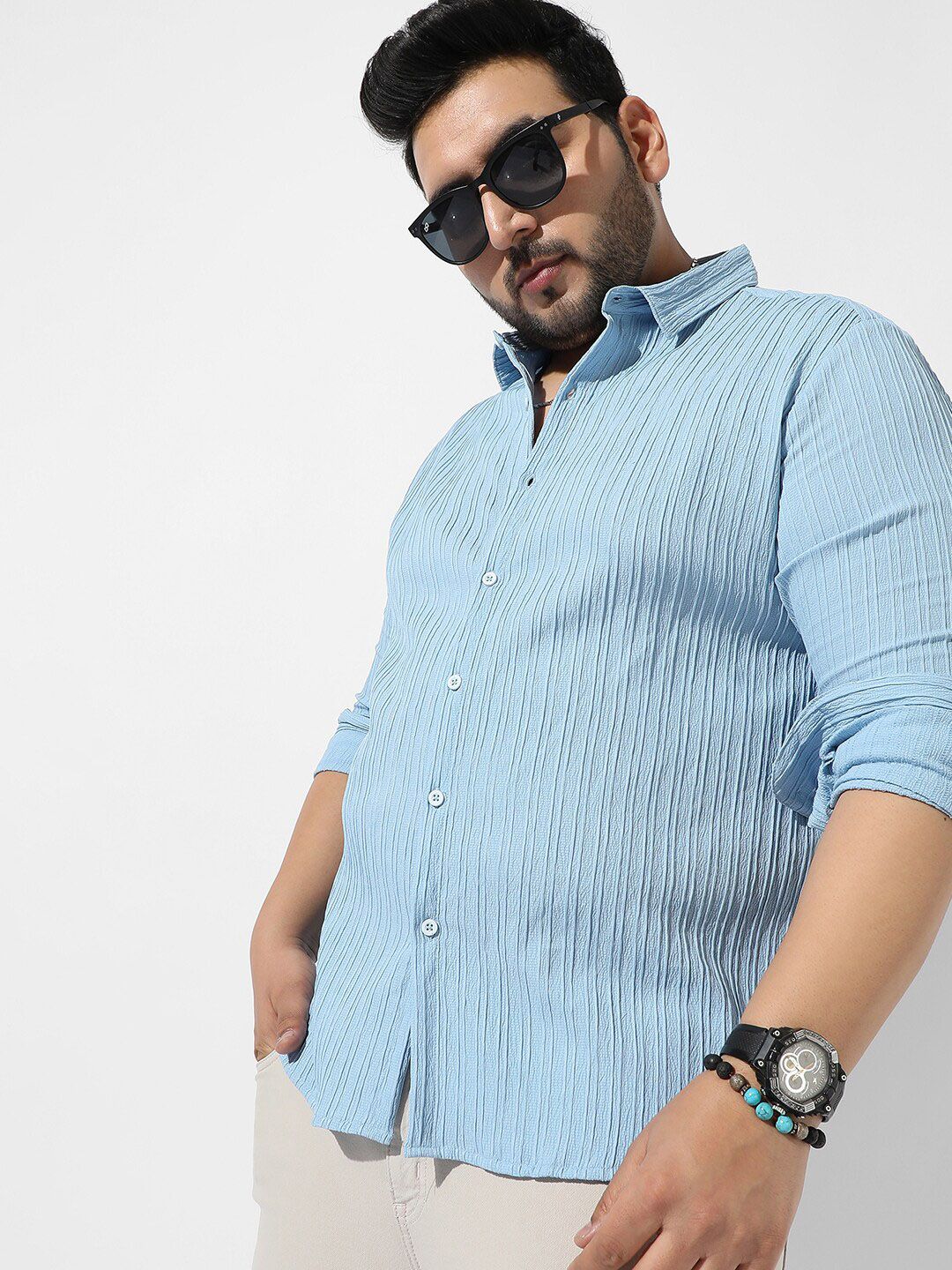  Instafab Plus Plus Size Self Design Spread Collar Casual Shirt