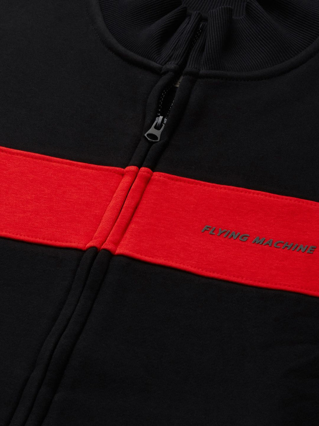  Flying Machine Men Black Block Stripes Front-Open Sweatshirt