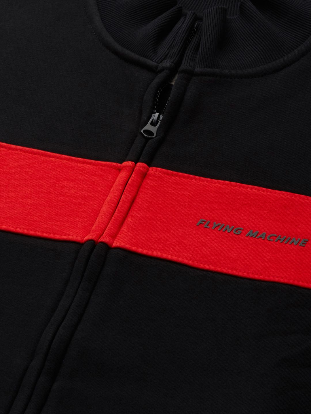  Flying Machine Men Black Block Stripes Front-Open Sweatshirt