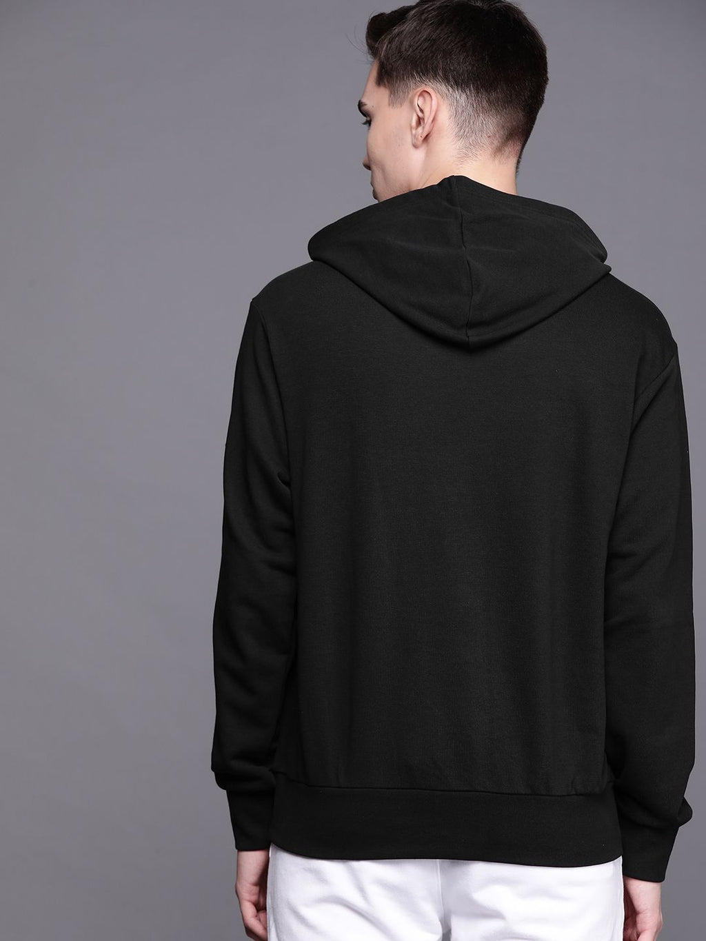  ADIDAS Men Black & White UniteFit Q3 BLUV Brand Logo Print Hooded Sweatshirt