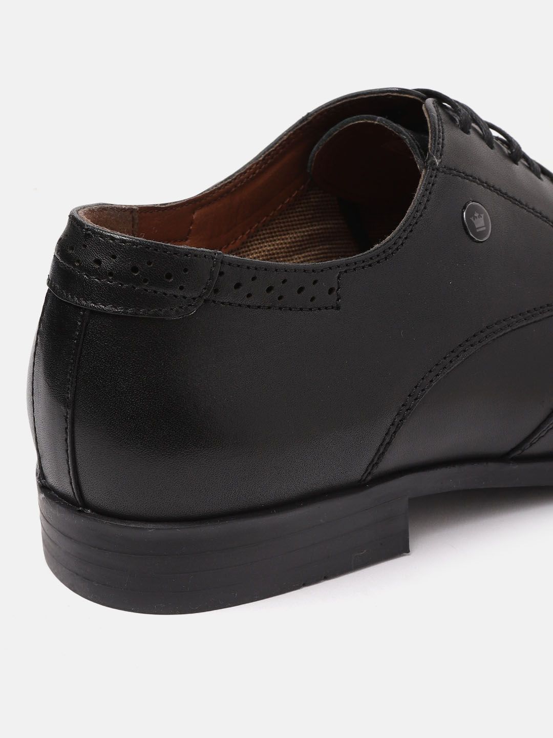  Louis Philippe Men Black Solid Leather Formal Derbys With Perforated Detail