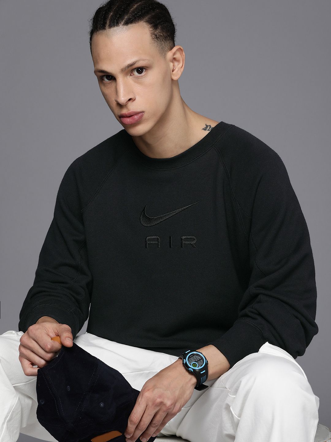  Nike Embroidered Brand Logo Loose Fit Pure Cotton AIR FT CREW Sweatshirt
