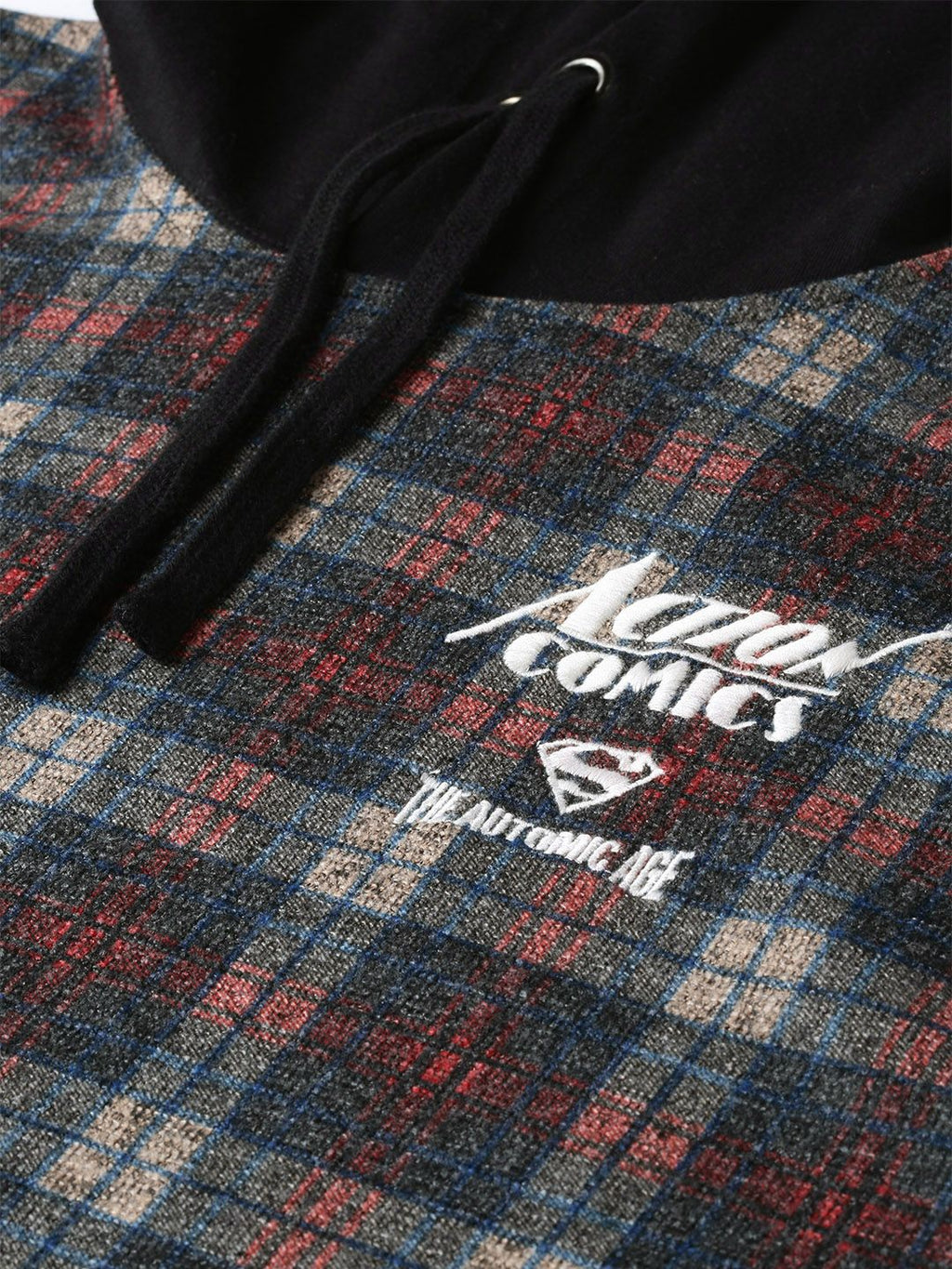  Justice League Men Charcoal Grey & Red Checked Hooded Sweatshirt