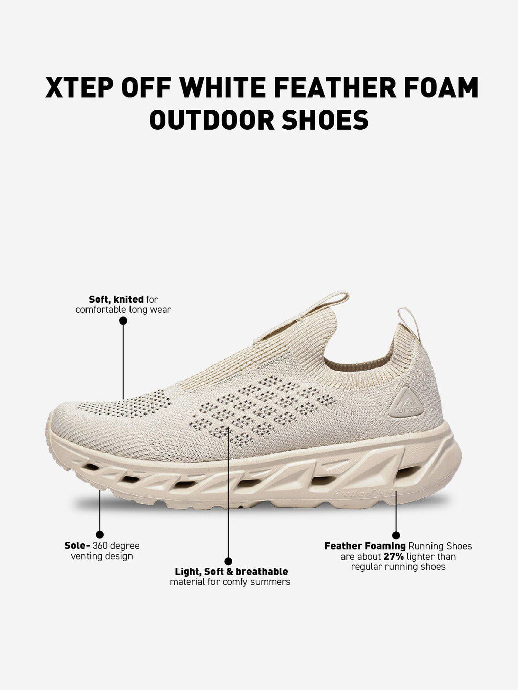  Xtep Men Memory Foam Textile Flyknit Non-Marking Walking Shoes
