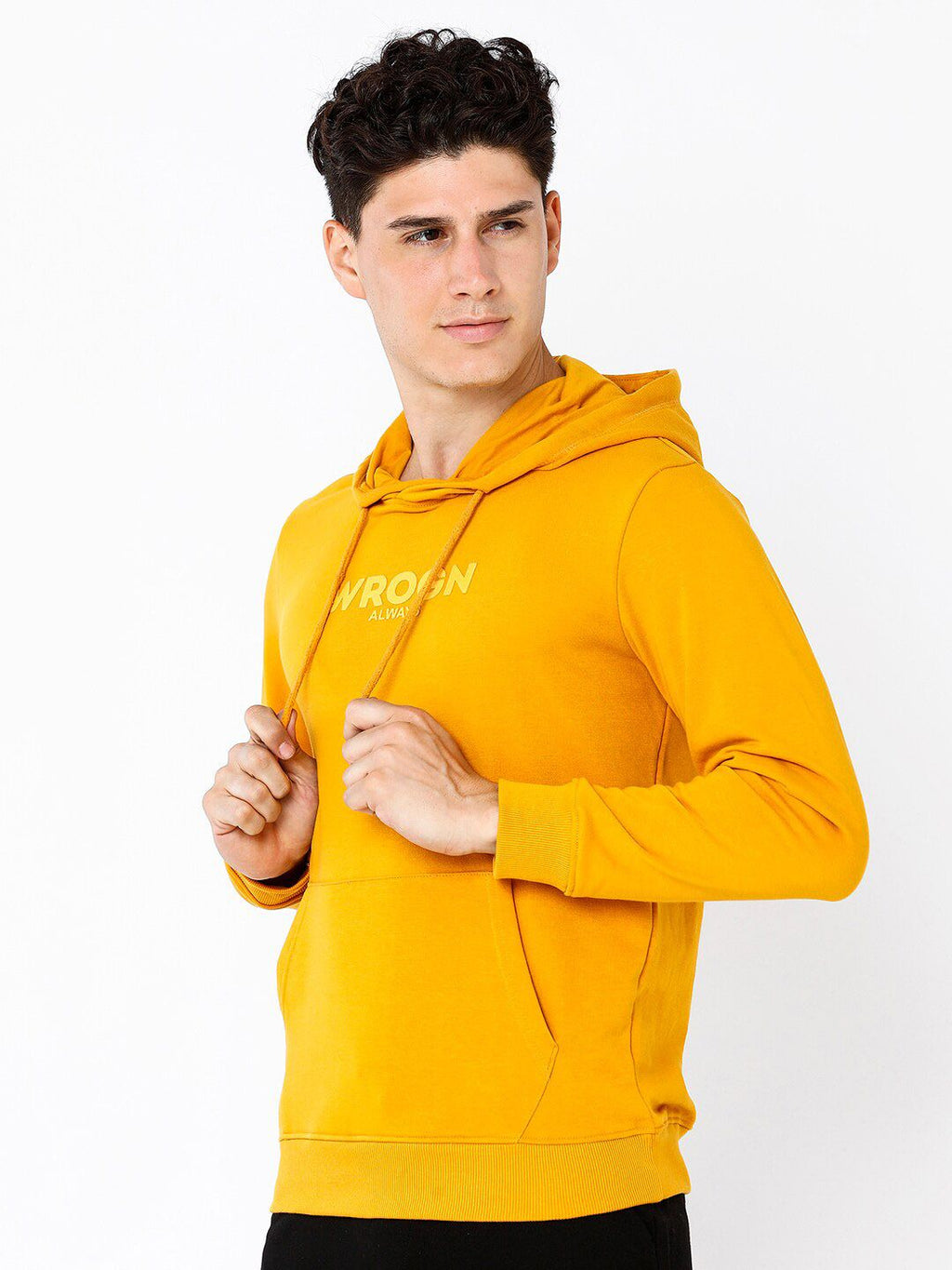  WROGN Men Alphanumeric Printed Hooded Pullover Pure Cotton Sweatshirt