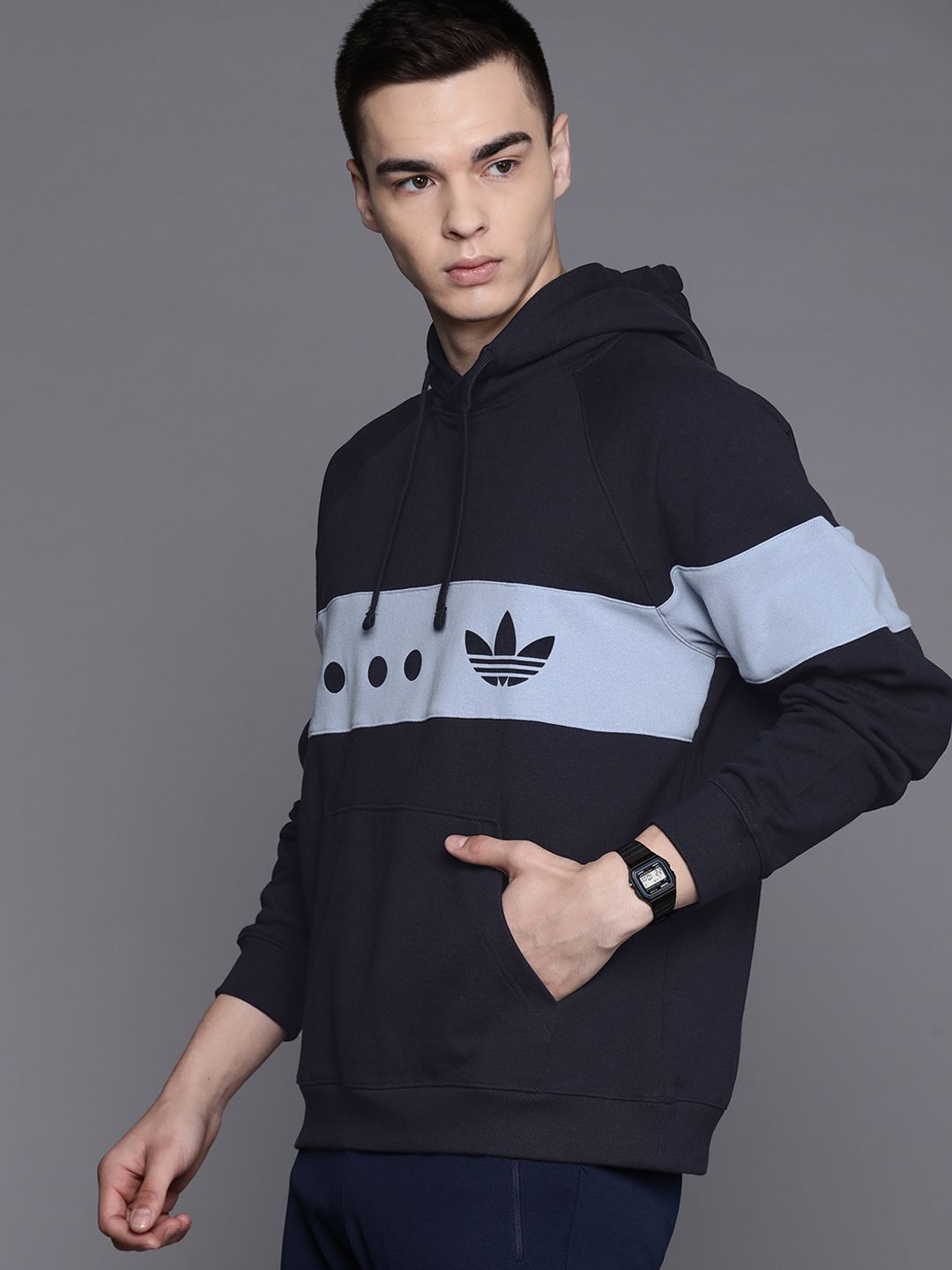  ADIDAS Originals Men Striped Pure Cotton Rifa City Hooded Sweatshirt