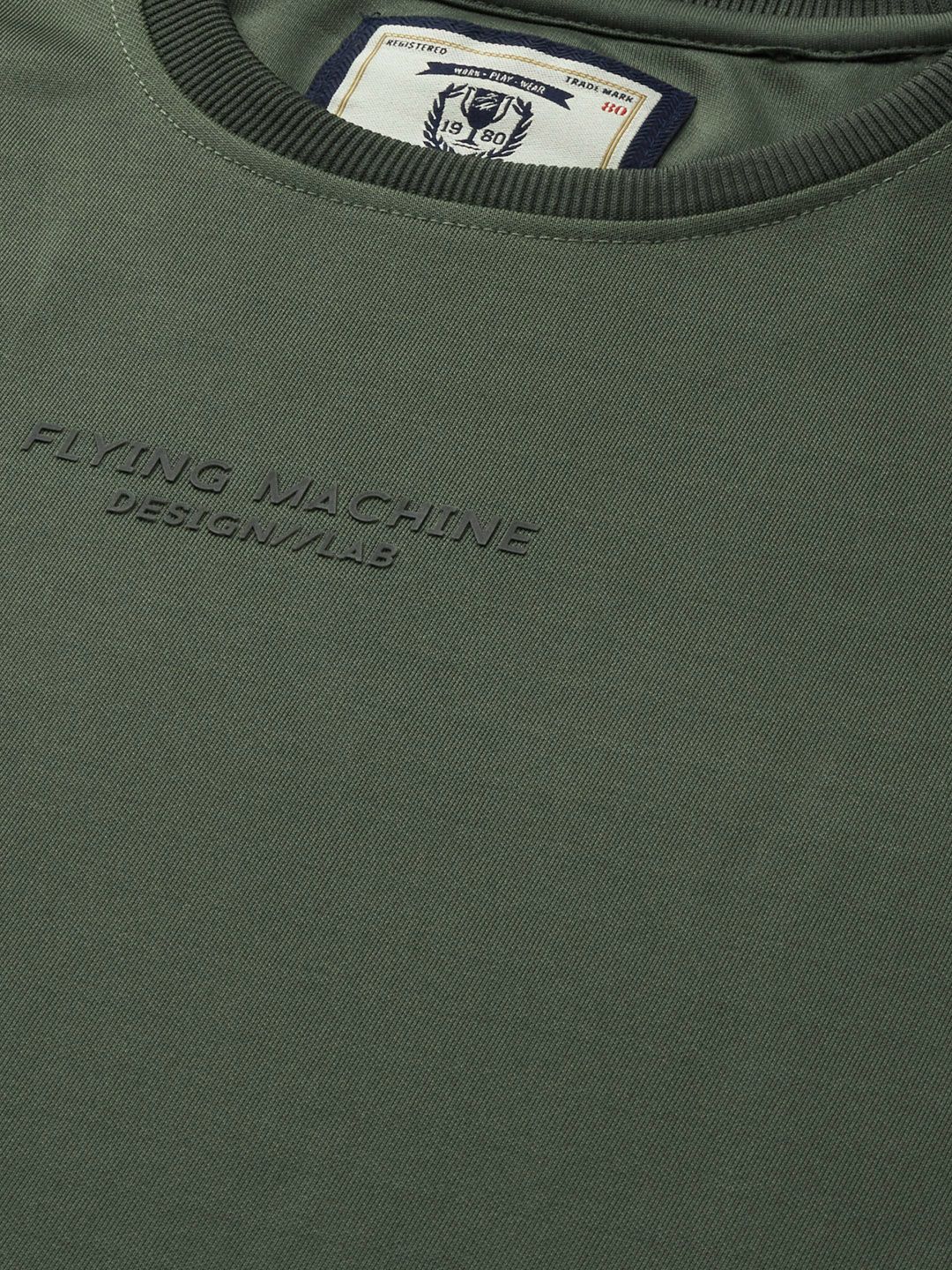  Flying Machine Men Green Solid Sweatshirt With Minimal Print Detail
