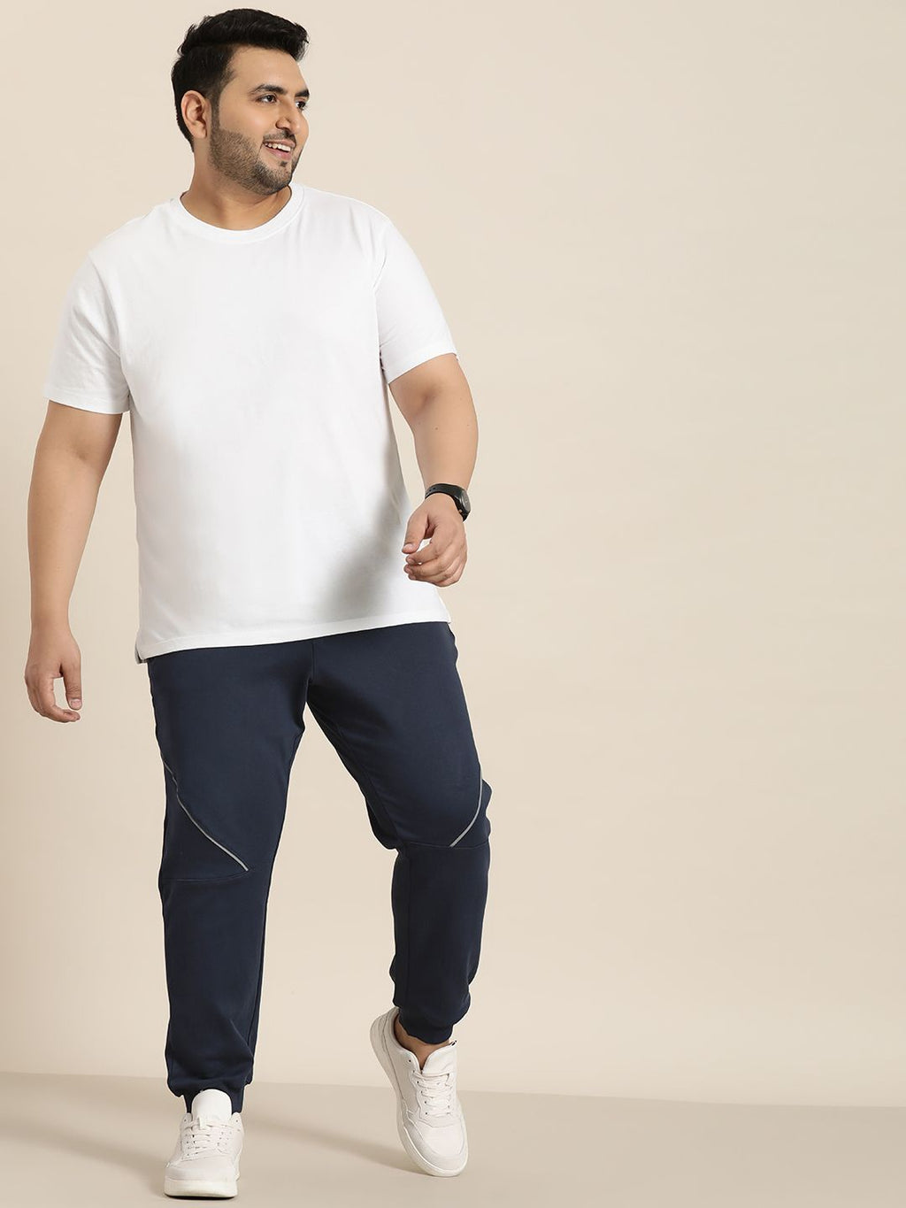  Sztori Men Plus Size Pure Cotton Solid Joggers With Reflective Stripes