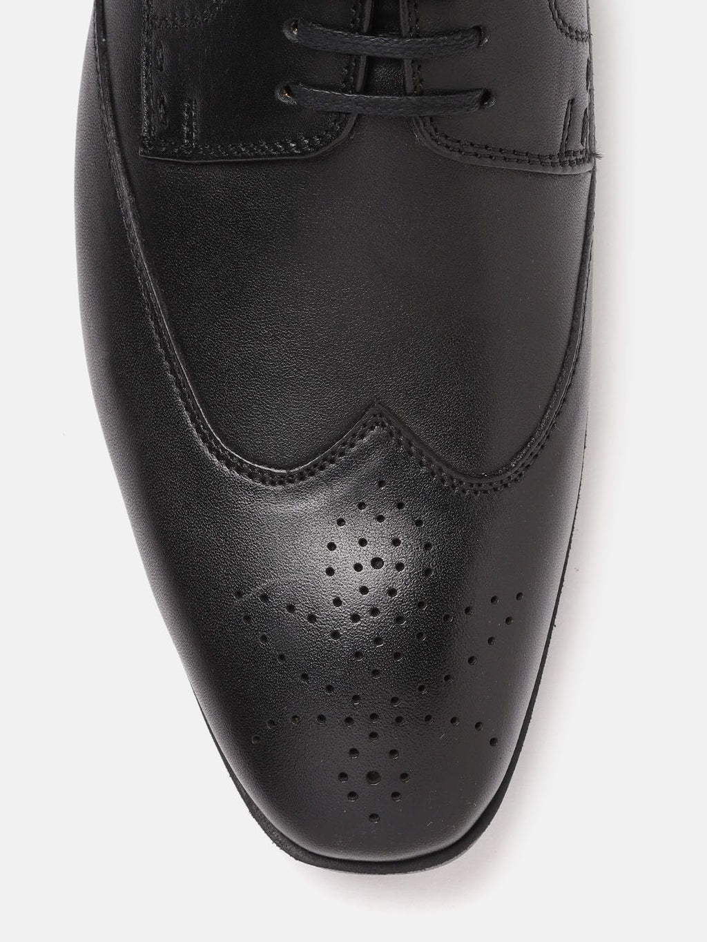  Louis Philippe Men Black Solid Leather Formal Derbys With Perforated Detail