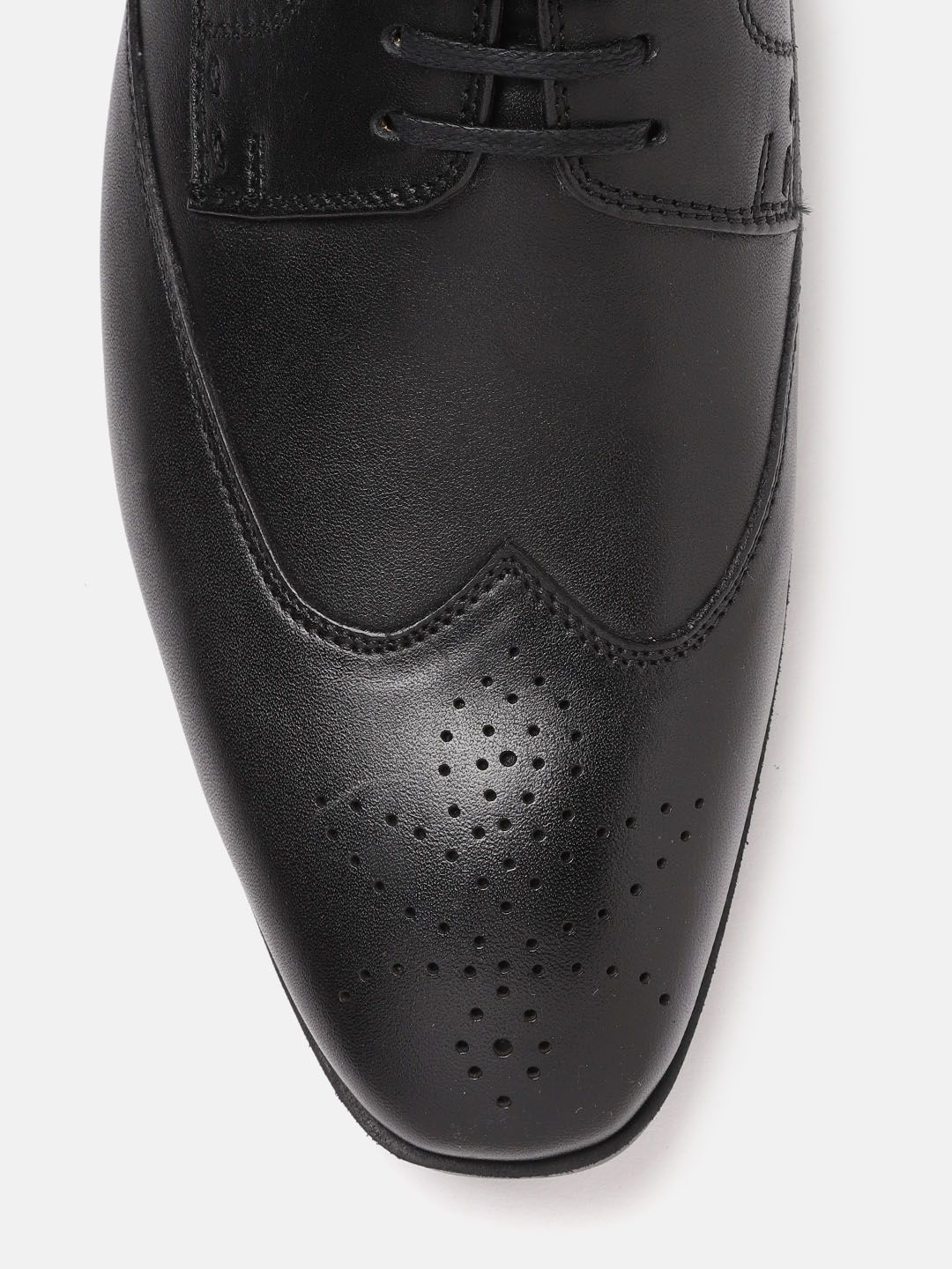  Louis Philippe Men Black Solid Leather Formal Derbys With Perforated Detail