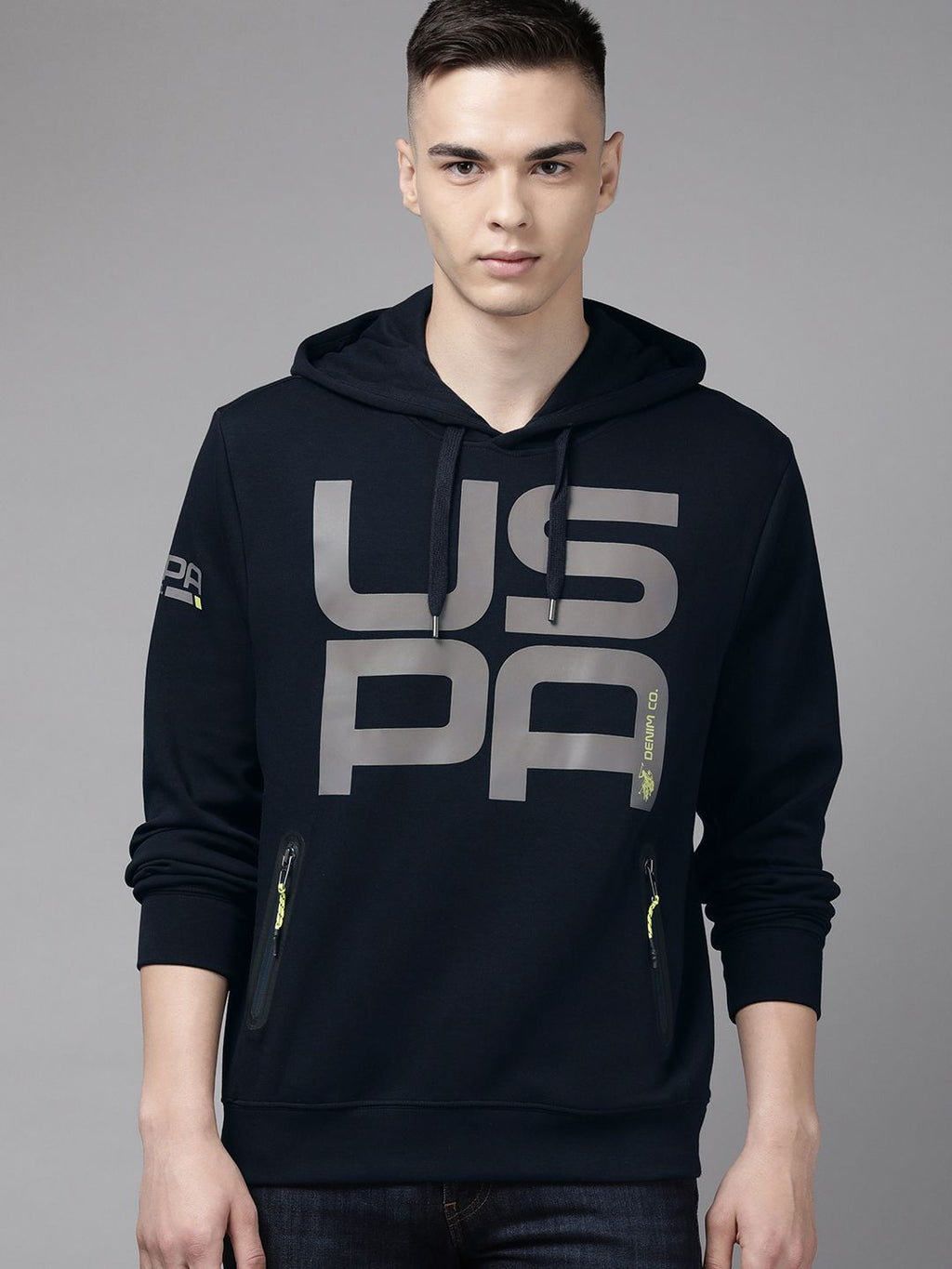  U S Polo Assn Denim Co Men Brand Logo Printed Hooded Sweatshirt