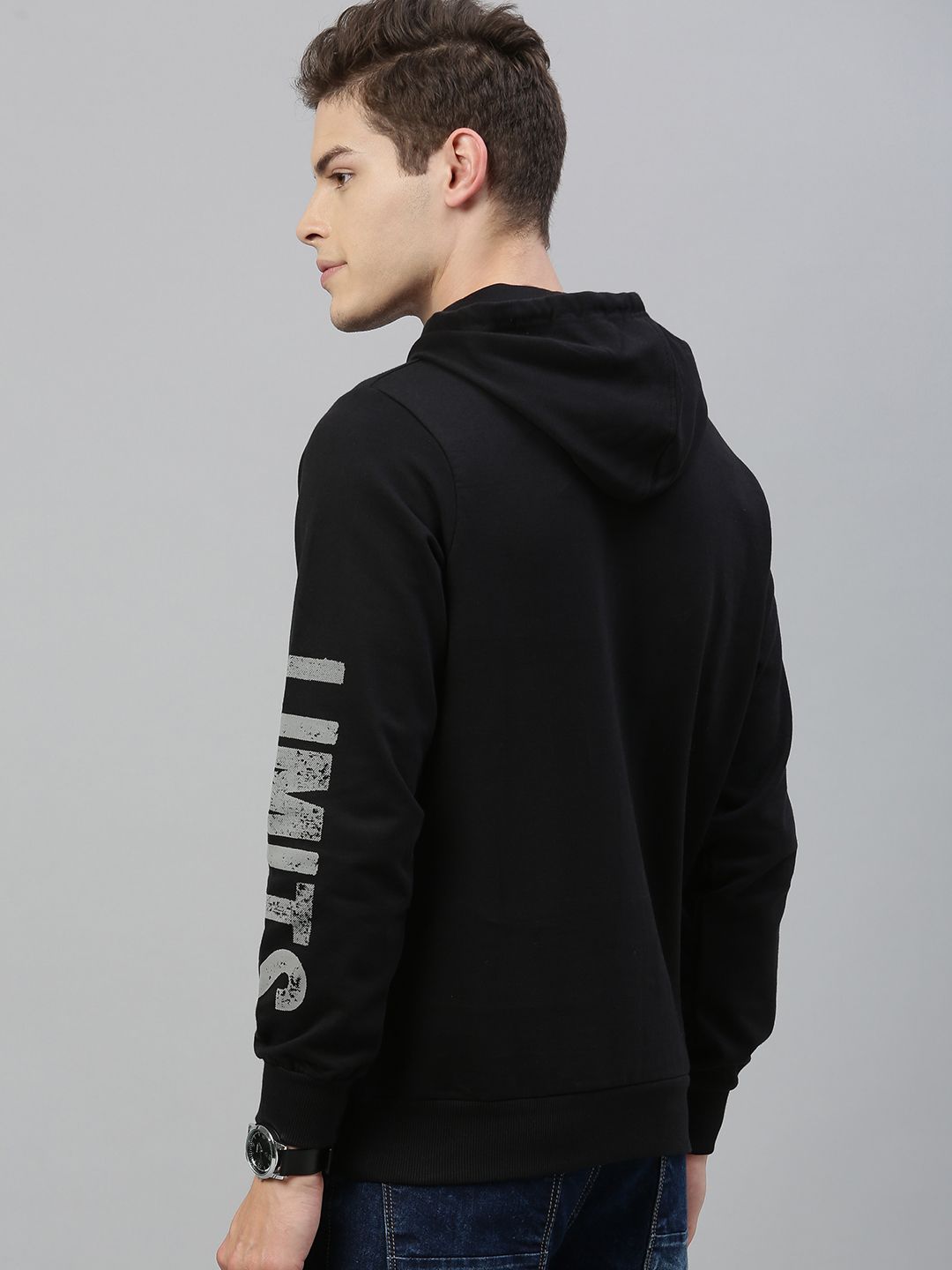  HERE&NOW Men Black & Red Printed Hooded Sweatshirt