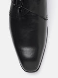  Louis Philippe Men Black Solid Leather Formal Monks