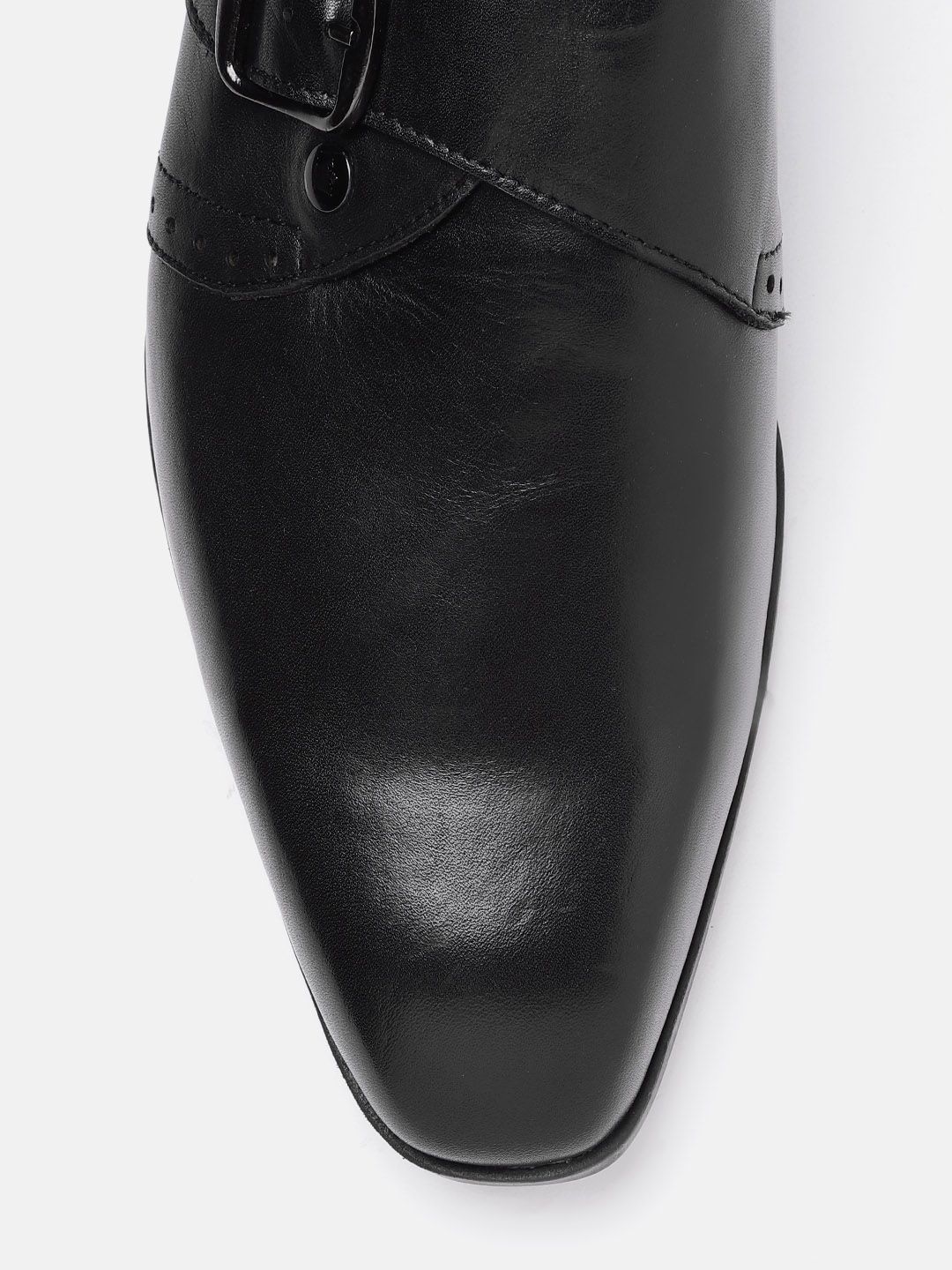  Louis Philippe Men Black Solid Leather Formal Monks