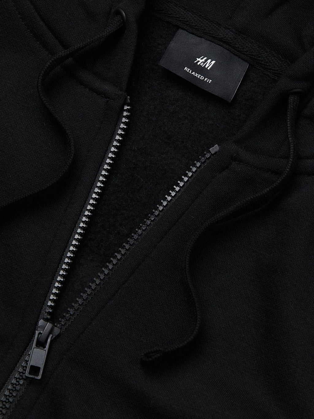  H&M Men Black Solid Relaxed Fit Zip-Through Hoodie