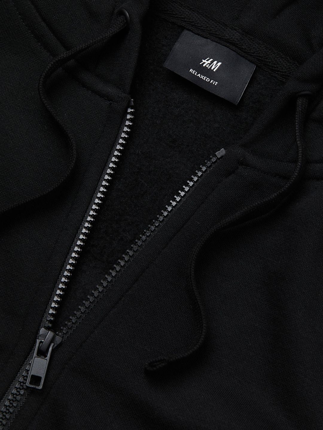  H&M Men Black Solid Relaxed Fit Zip-Through Hoodie