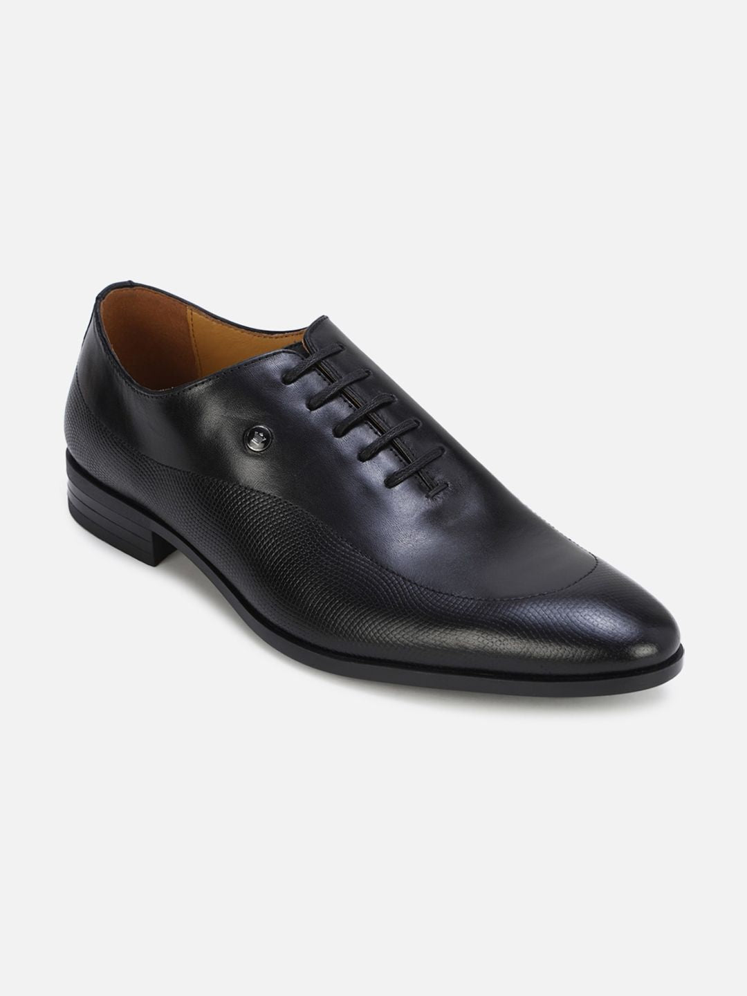  Louis Philippe Men Black Solid Leather Formal Derbys