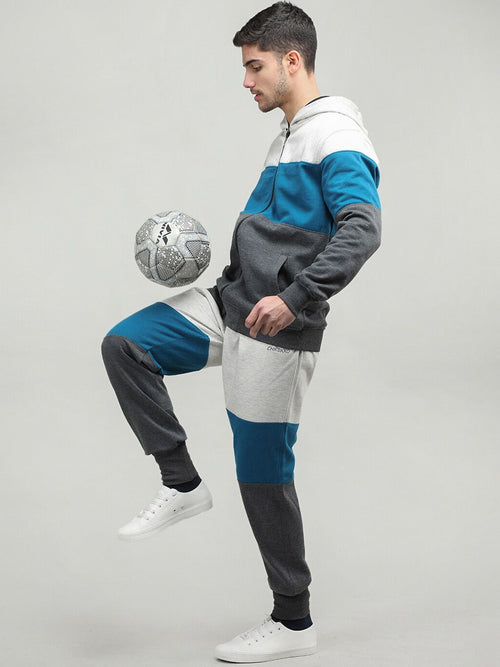  CHKOKKO Men Colorblocked Hooded Zipper Tracksuit
