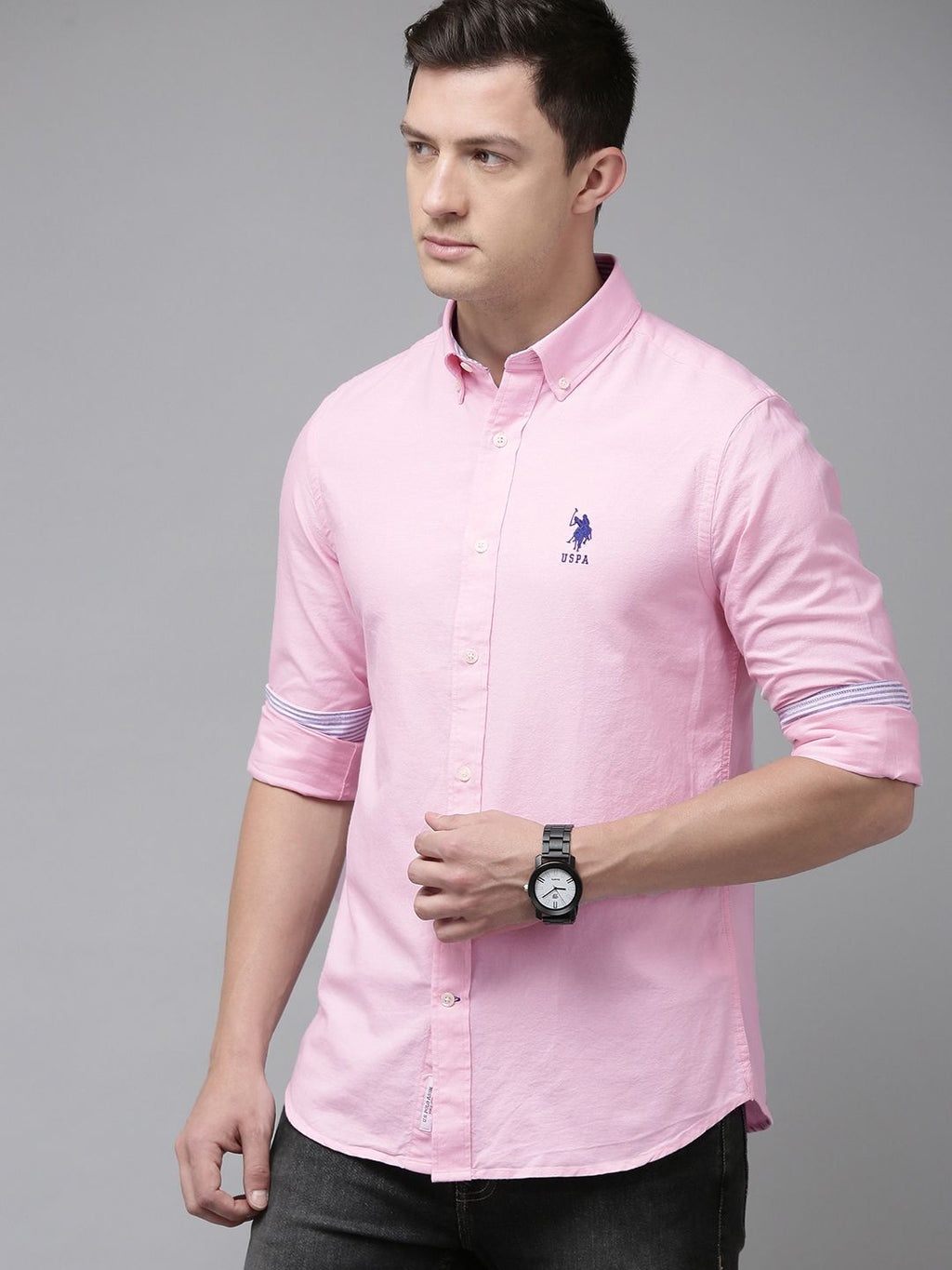 U.S. Polo Assn. U S Polo Assn Men Pink Solid Tailored Fit Pure Cotton Casual Shirt