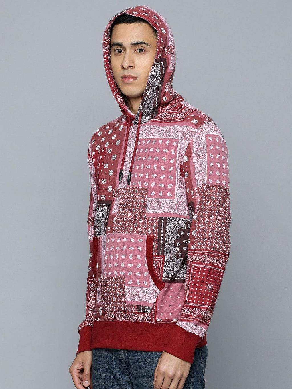  Levis Men Red & Pink Bohemian Printed Pure Cotton Hooded Sweatshirt